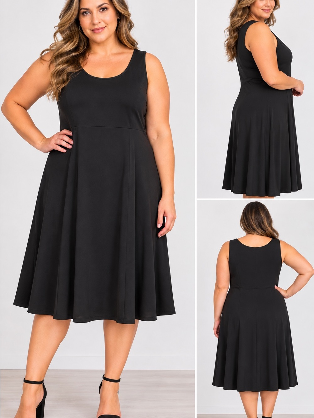 Tradition Black Sleeveless Stretch A-Line Midi Dress – Size 16
